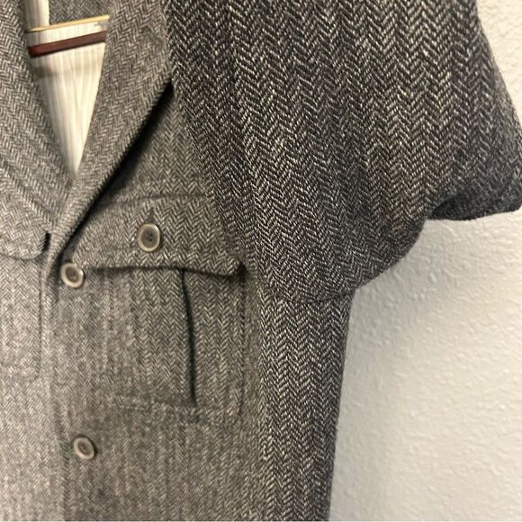 John Varvatos 50R Wool Silk Blend Jacket Single Vented Herringbone Charcoal - Picture 12 of 15